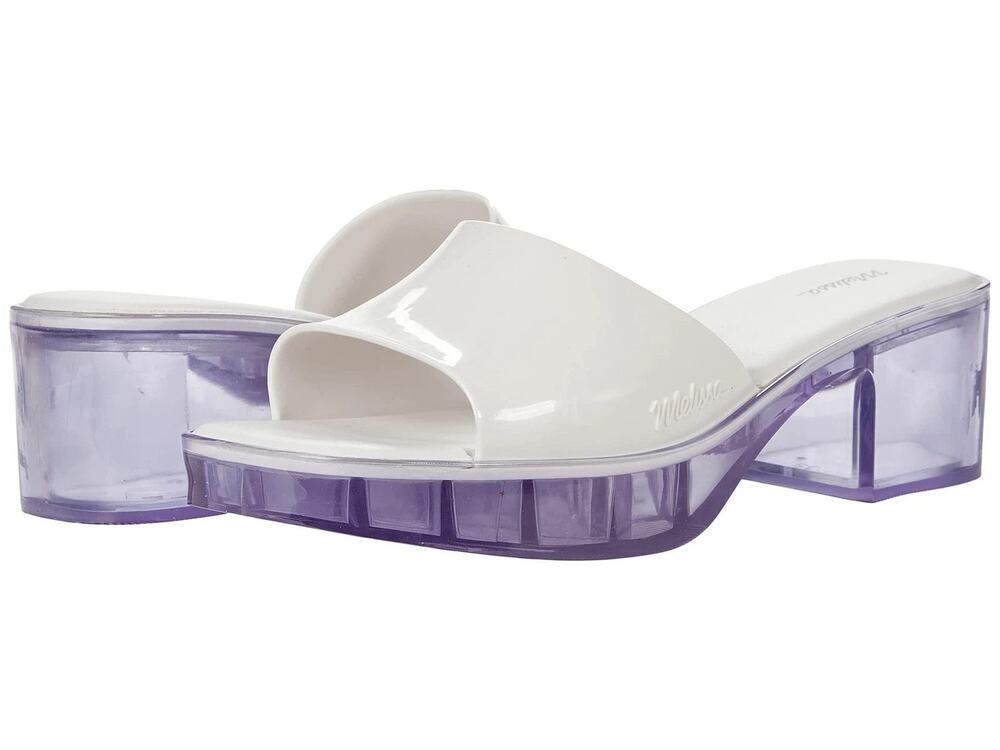 Melissa Shape White Jelly Slide Sandals Clear Block Heel Size 7